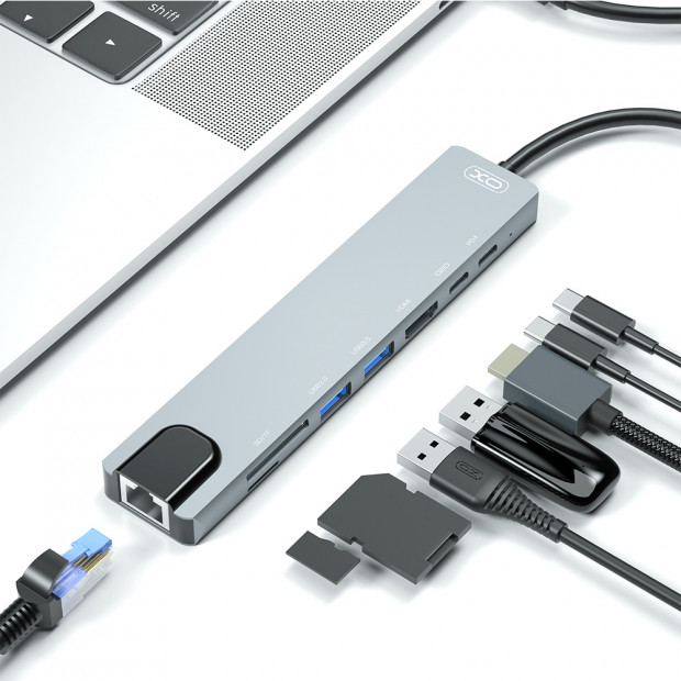 XO HUB003 USB-C 8in1(HDMI+USB2*2+PD Date read+SD card+Tf card)