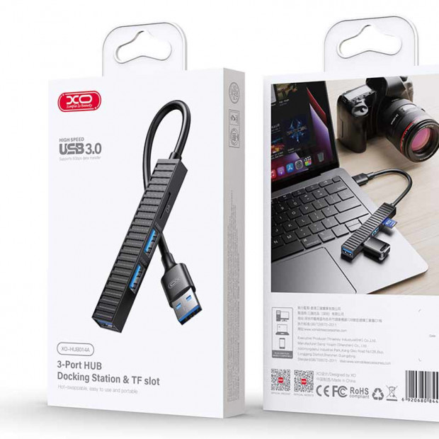 XO-HUB014A Plastic HUB 4in1 (Micro to USB3.0+USB2.0*2+TF) Crni