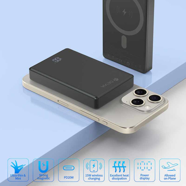 Powerbank Devia Mini PD 20W Metal Digital 10000mAh Sivi