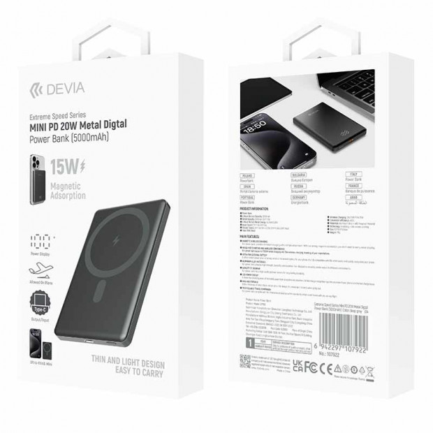 Powerbank Devia Magsafe Mini 20w 5000mah siva
