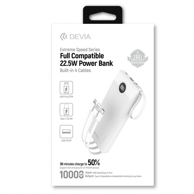 Devia Extreme Speed Series Full Compatible 22.5W Power Bank Built-in 4 Cables (10000mAh) Beli