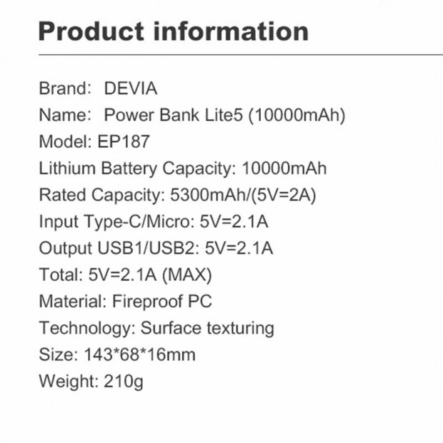 Powerbank Devia Kinton 10000mAh V5 Beli