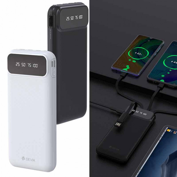Powerbank Devia sa Built-in 4 kabla 10000mAh Crni