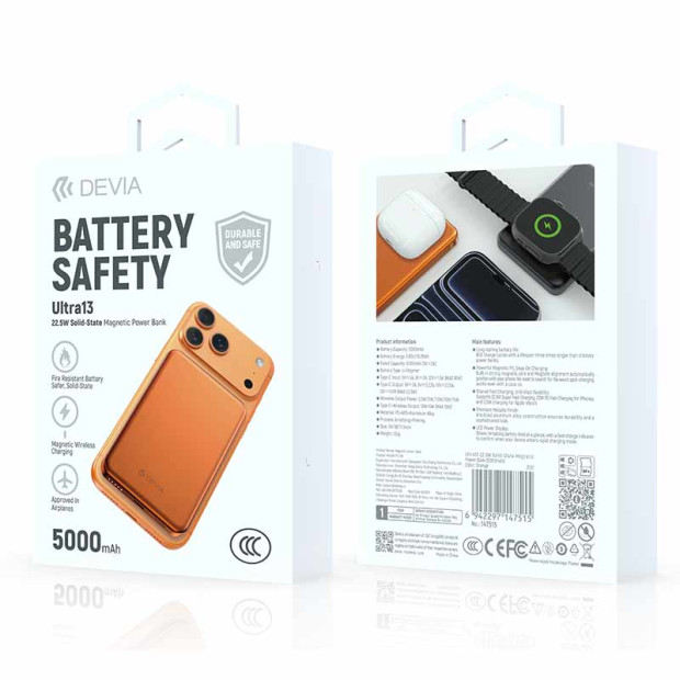 Powerbank Devia Ultra13 Magnetic PD 22,5W 5000mAh orange