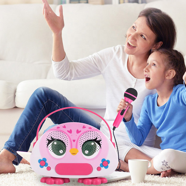 Zvucnik Karaoke Wireless Kids Owl roze