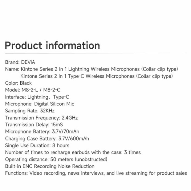 Kintone Devia 2 In 1 Wireless Microphones Lightning