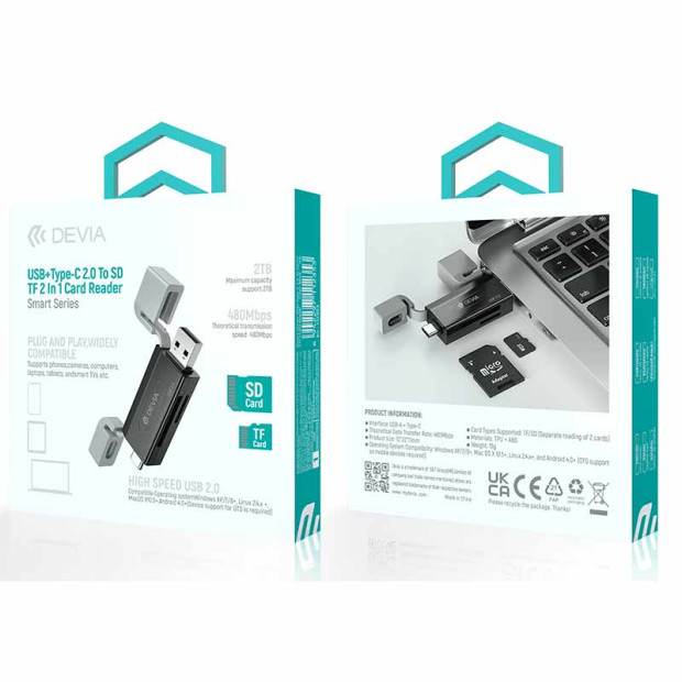 Devia 2in1 Card Reader USB+Type-C 2.0 to SD/TF
