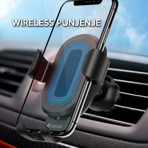 Auto drzac Devia Gravity Sensor Car Air Vent Wireless Charger Phone 10w