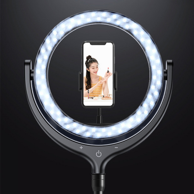 Desktop Devia Live streaming stand with LED ring light 12 inch crna