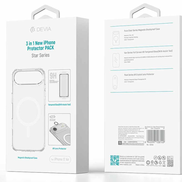 Devia 3in1 Iphone Protector pack za Iphone 17 Air Devia 3in1 Iphone Protector pack za Iphone 17 Air