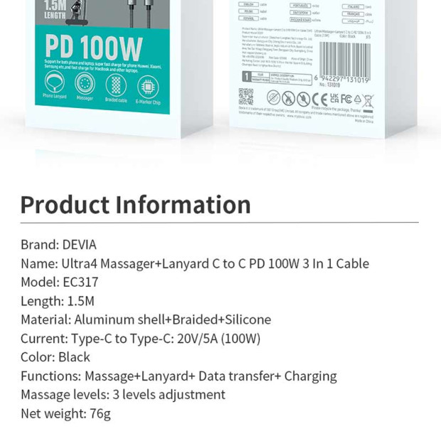 Devia Ultra 4 Masažer i kabl PD100W 3u1 + traka 1.5m