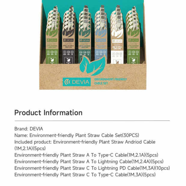 Kabl Devia Environment - friendly plant straw Type-c na type-c Beli
