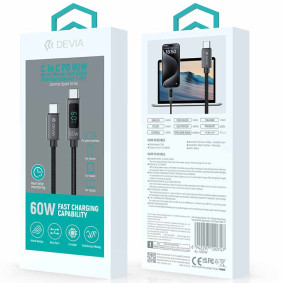 Extreme Speed devia cable C to C 60W metal with digital display 1.2m crni