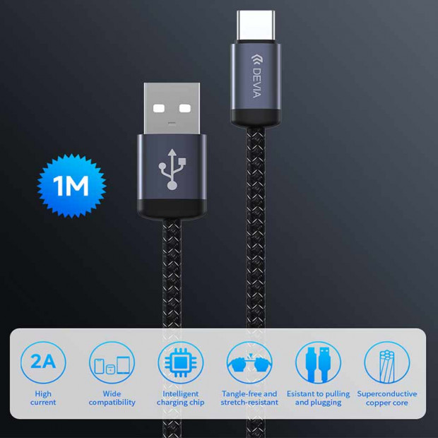 Kabl Devia Gracious Series Usb Type-c 2A 1m Crni