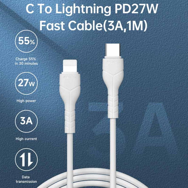 Kabl Devia Kintone Series Type-C na Iphone 27W 3A 1m beli