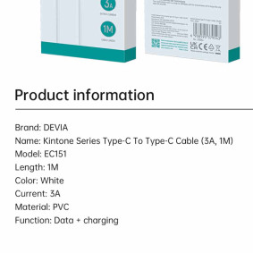 Kabl Devia Kintone Series Type-c na Type-c 60W 3A 1M