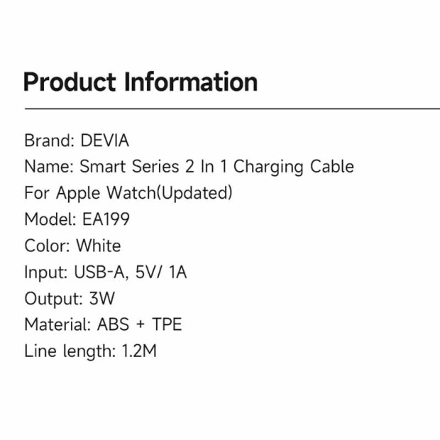 Devia 2in1 charging cable for Apple watch bela Devia 2in1 charging cable for Apple watch bela
