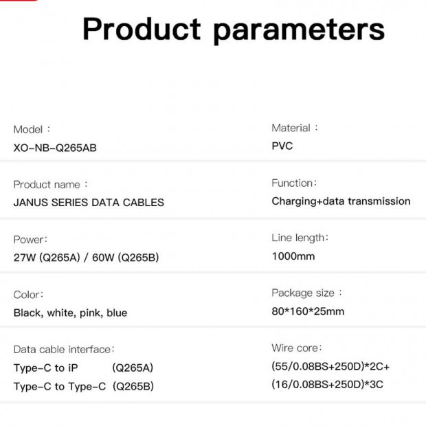 XO-NB-Q265B PD 60W Type-C to Type-C kabl za punjenje plavi