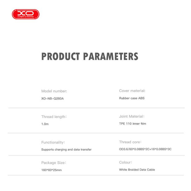 XO-NB-Q260A Kabl Type-C to Type-C 60W 1M  Bela