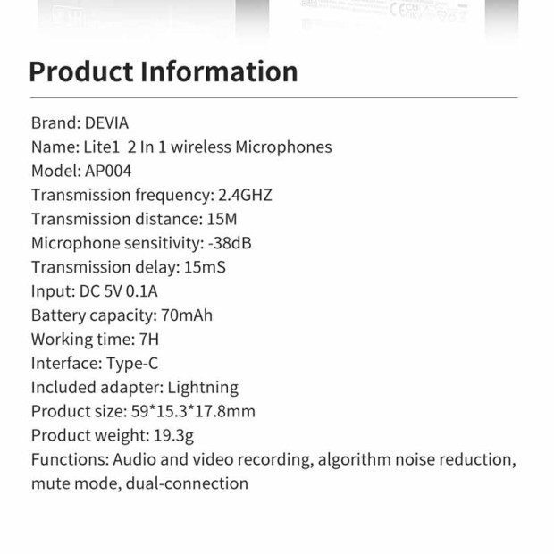 Devia Lite 2in1 Wireless Microphone Devia Lite 2in1 Wireless Microphone