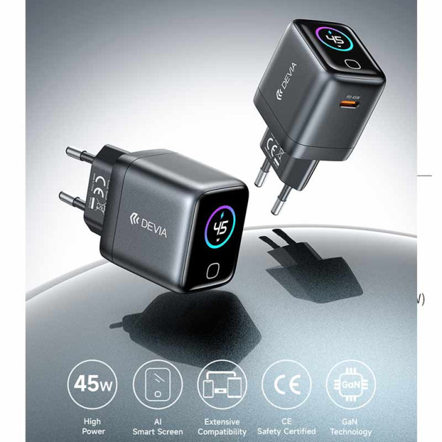 Devia Ultra10 GaN Charger with display 45w crni Devia Ultra10 GaN Charger with display 45w crni
