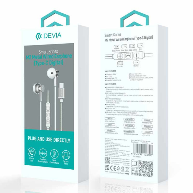 Slusalice Devia Smart Series M2 Metal Type-c Bele Slusalice Devia Smart Series M2 Metal Type-c Bele