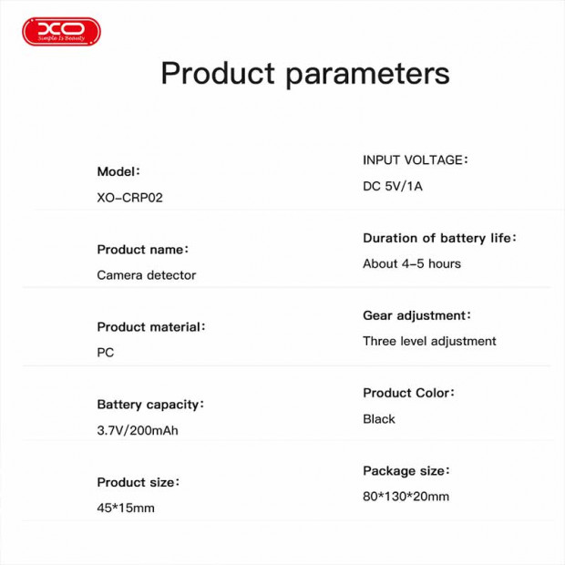 XO-CRP02 Kamera Detektor