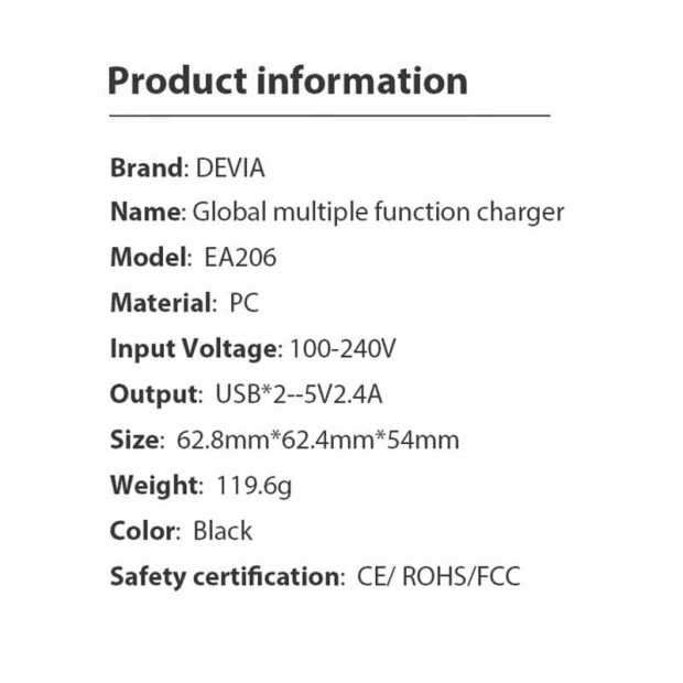 Adapter Devia Global (Eu Uk Us Au) crni