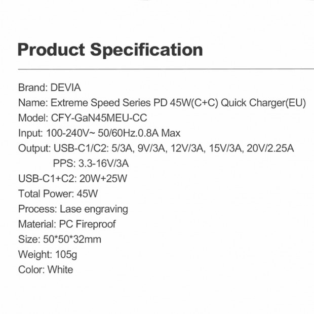 Extreme Speed Devia Quick Charger PD45W 2C