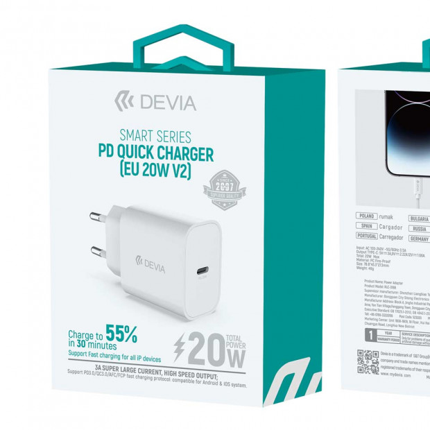 Adapter Devia Smart PD Quick Charger V2 20w beli