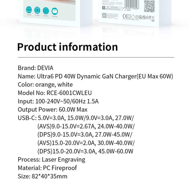 Devia Adapter RCE-6001CWLEU Ultra6 PD 40W Dynamic GaN Charger (EU Max 60W) beli