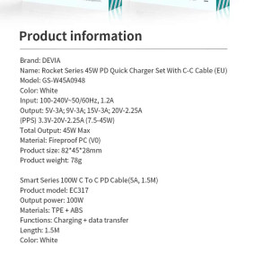 Devia Adapter Rocket series PD C na C 45w Beli