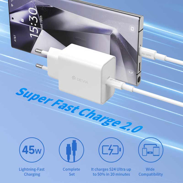 Devia Adapter Rocket series PD C na C 45w Beli