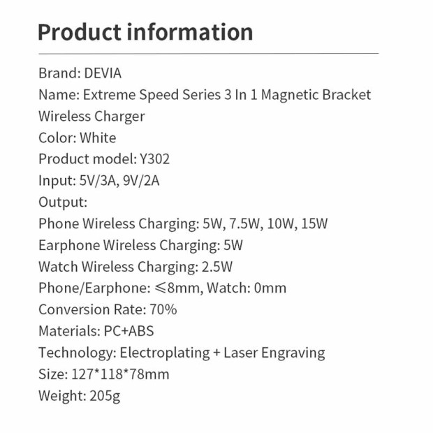 Extreme Speed Devia 3in1 Magnetic Bracket Wireless charger 15w