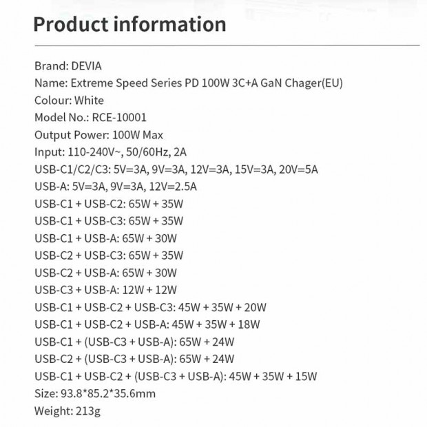 Extreme Speed Devia Series PD 100W 3C+A Gan Charger