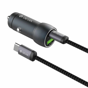 Auto Punjac Devia PD30W+QC3.0 18W Type-c na Type-c Crni
