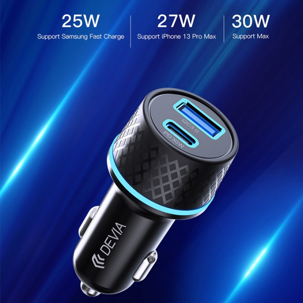 Auto punjac Devia Extreme speed series PD30W+QC full compatible PD car charger suit Crna