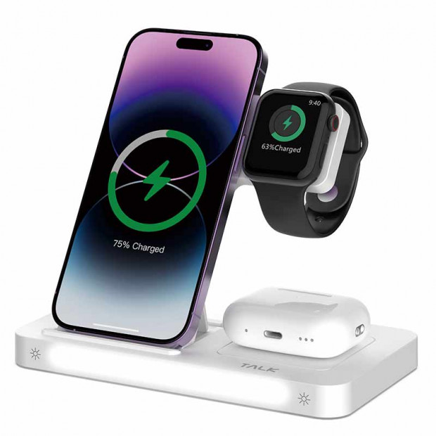 Punjač Devia 3u1 15W Beli Za telefon-smart watch-slušalice