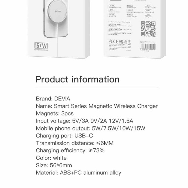 Smart Series Devia Magnetic wireless charger 15w silver