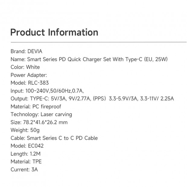 Kucni Pucnjac Devia PD Set With Type-c Cable 25w Bela