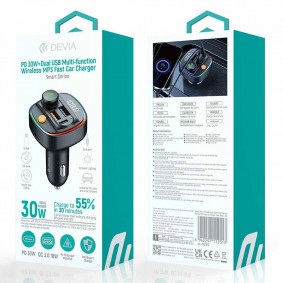 FM transmiter auto punjač Devia Smart PD30W+Dual USB Wireless MP3