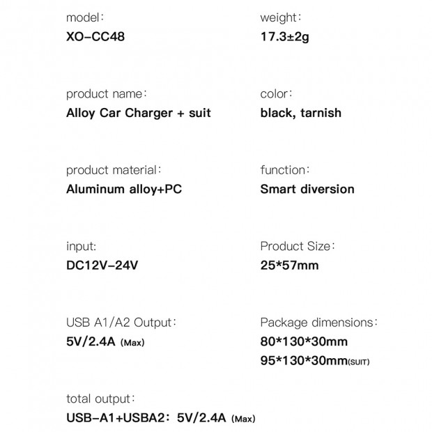 XO-CC48 Auto punjac dual usb sa Iphone kablom