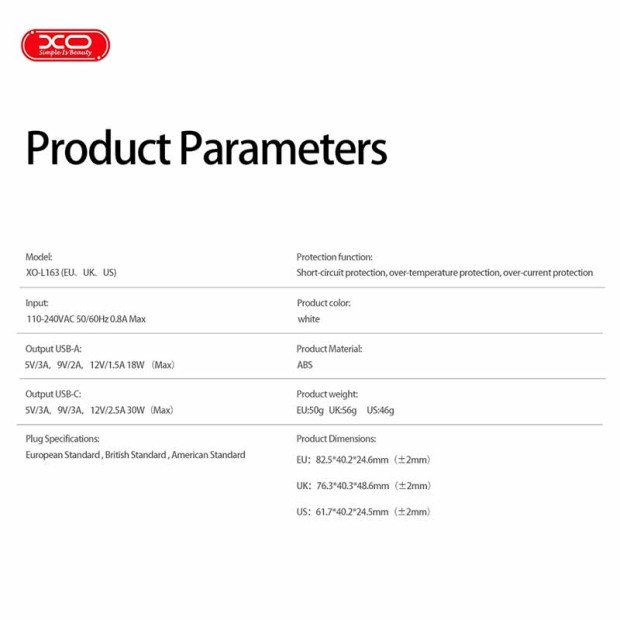 XO L163 Adapter 30w Usb-C+USB-A beli