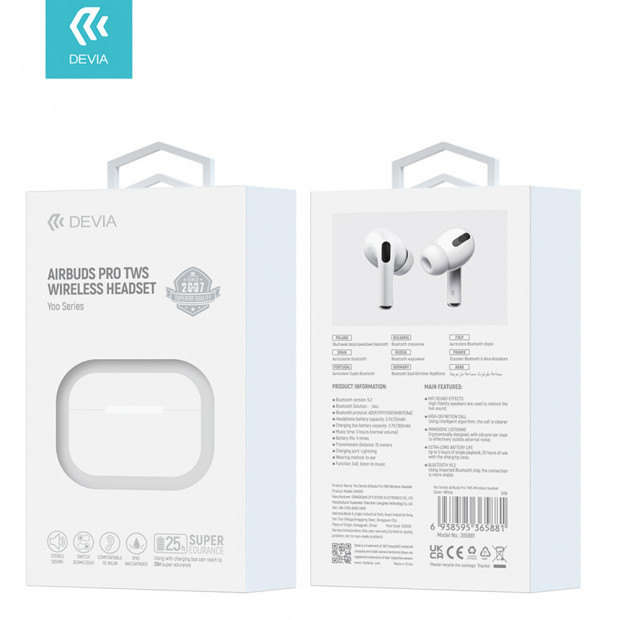 Bezicne Slusalice Devia AirBuds Pro TWS bele