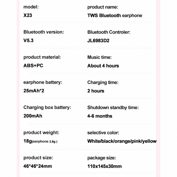 Bezicne slusalice XO X23 TWS Bluetooth headset Roze