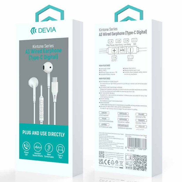 Slušalice Devia Kinton Series A3 Type-C Bele