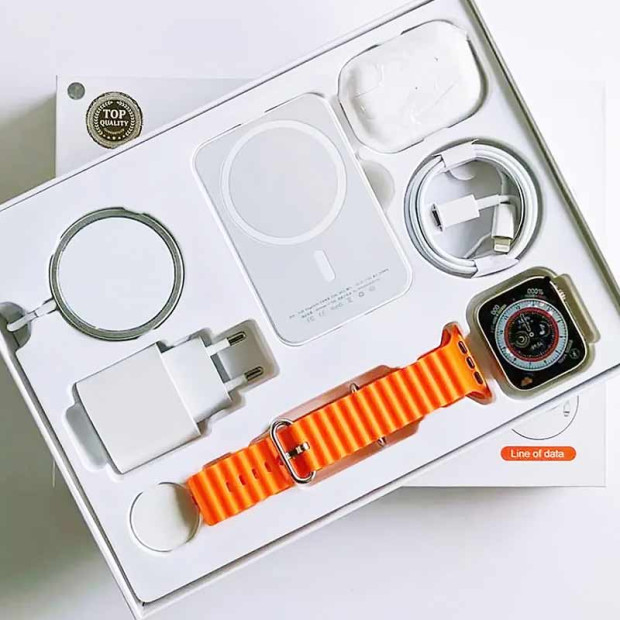 Set 6 u 1 (Adapter 20W, Smart Sat, Kabl c na c, Bezicne slusalice, Power bank 5000mAh i magsafe punjac) Narandzasta