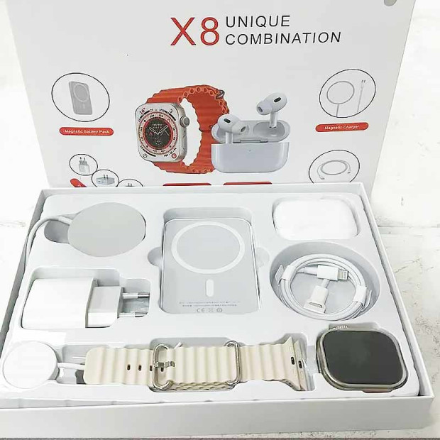 Set 6 u 1 (Adapter 20W, Smart Sat, Kabl c na c, Bezicne slusalice, Power bank 5000mAh i magsafe punjac) Sivi