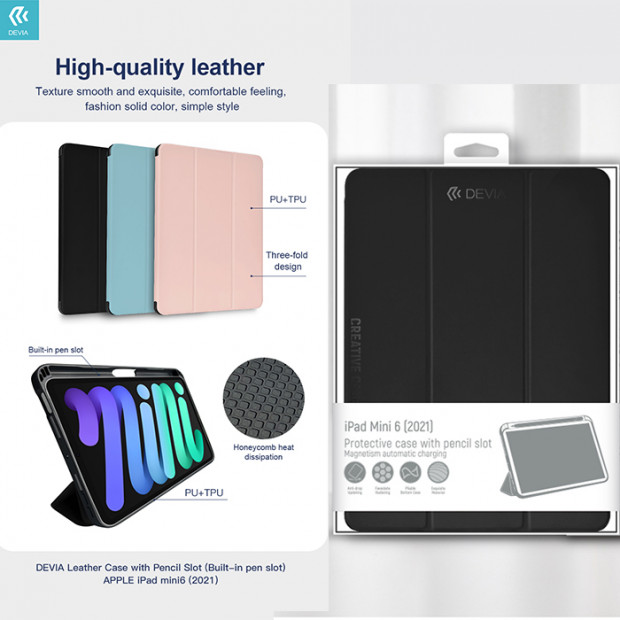 Futrola za tablet Devia Leather Case With Pencil Slot for DEVIA APPLE iPad mini6(2021) Crna