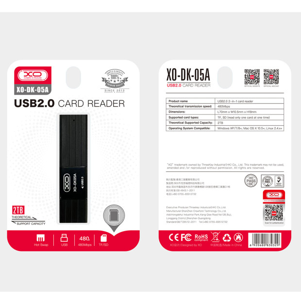 XO-DK05A 2in1 Card Reader 2.0 crni